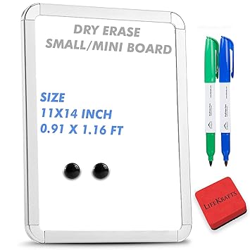 LifeKarfts Dry-Erase Single-Sided Magnetic Mini/Small Whiteboard for Kids and Adults, Great for Schools, Home, Office, Planning, etc. Size:(11x14 inches)/(0.91x1.16 Feet) Includes 2 Pens & 1 Eraser.
