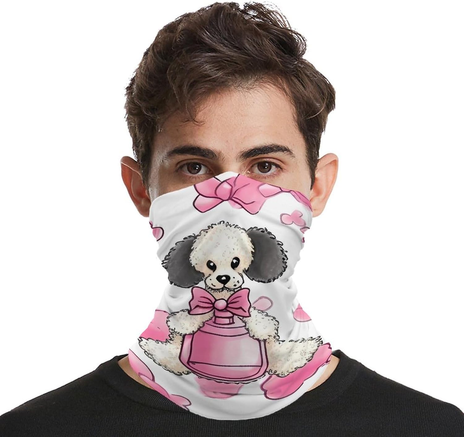 Neck Gaiter Face Mask for Cold Weather Perfume Bottle And Poodle Face Cover Scarf for Men Women Elastic Headbands Wind-proof Bandana for Skiing Fishing Hiking Cycling