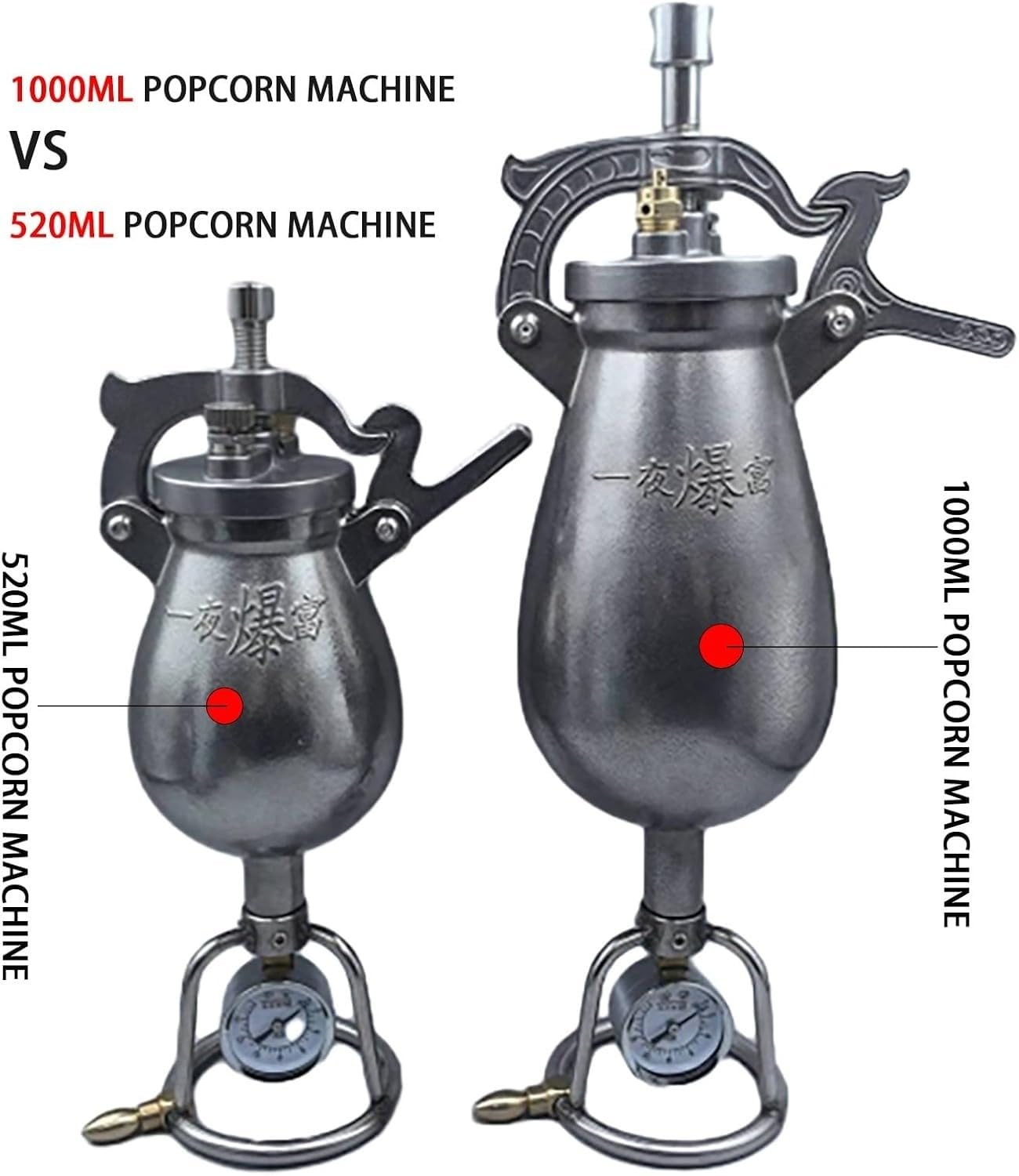 Nueva MáQuina Palomitas MaíZ 1000 Ml, CañóN Palomitas Acero Inoxidable 304, MáQuina Palomitas Aire Caliente, Se Calienta Con Estufa De Gas, Uso DoméStico/Comercial(1000ml)