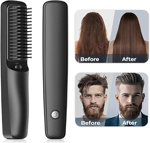Miniatura 3 de Odenson Forger de barba, alisador de barba para hombres, cepillo de barba para hombres, alisador de pelo portátil inalámbrico (negro)
