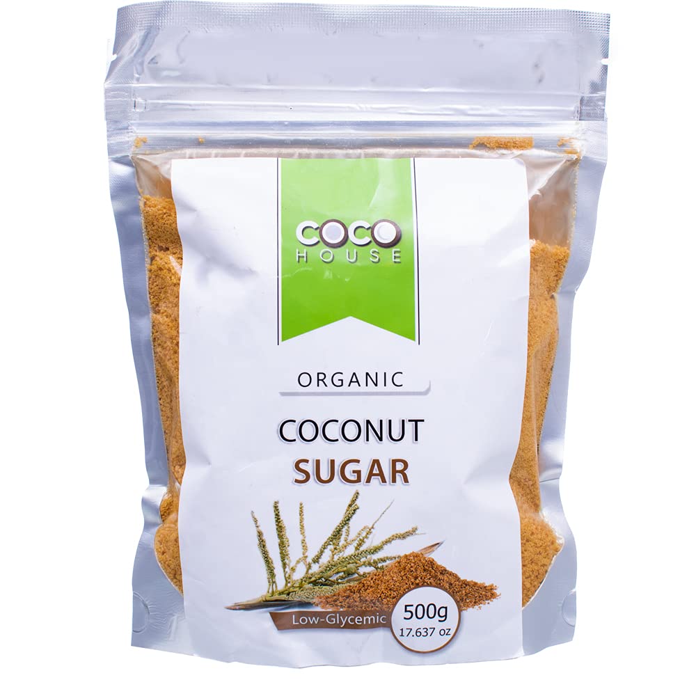Coco House Organic Coconut Sugar | USDA Organic & Non-GMO | Vegan & Gluten-Free | Low-Fructose Sugar Alternative for Coffee, Tea & Baking - 17.63OzEU Organic