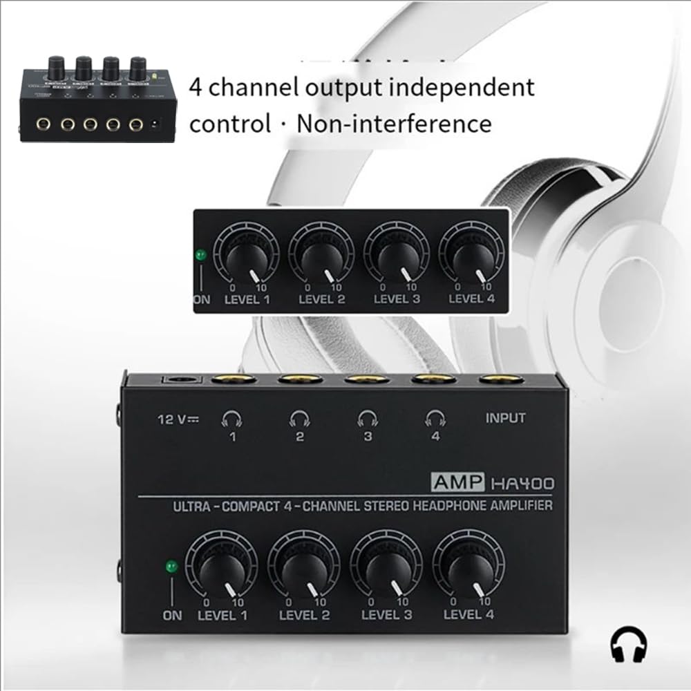 Ampli Casque,Amplificateur pour Casque d'Écoute,Répartiteur d'Écouteurs,l'Alimentation 12v,Haute Résolution Sonore,Prises d'Entrée Et De Sortie De 6,5 Mm,pour Les Concerts, Les Cours, La Guitare,Etc.
