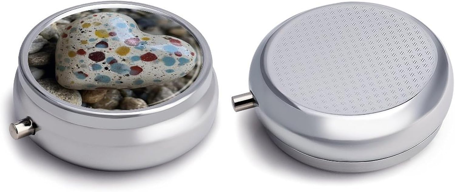 Round Silver Pill Box Small Pill Case for Purse and Pocket 3 Compartment image 3