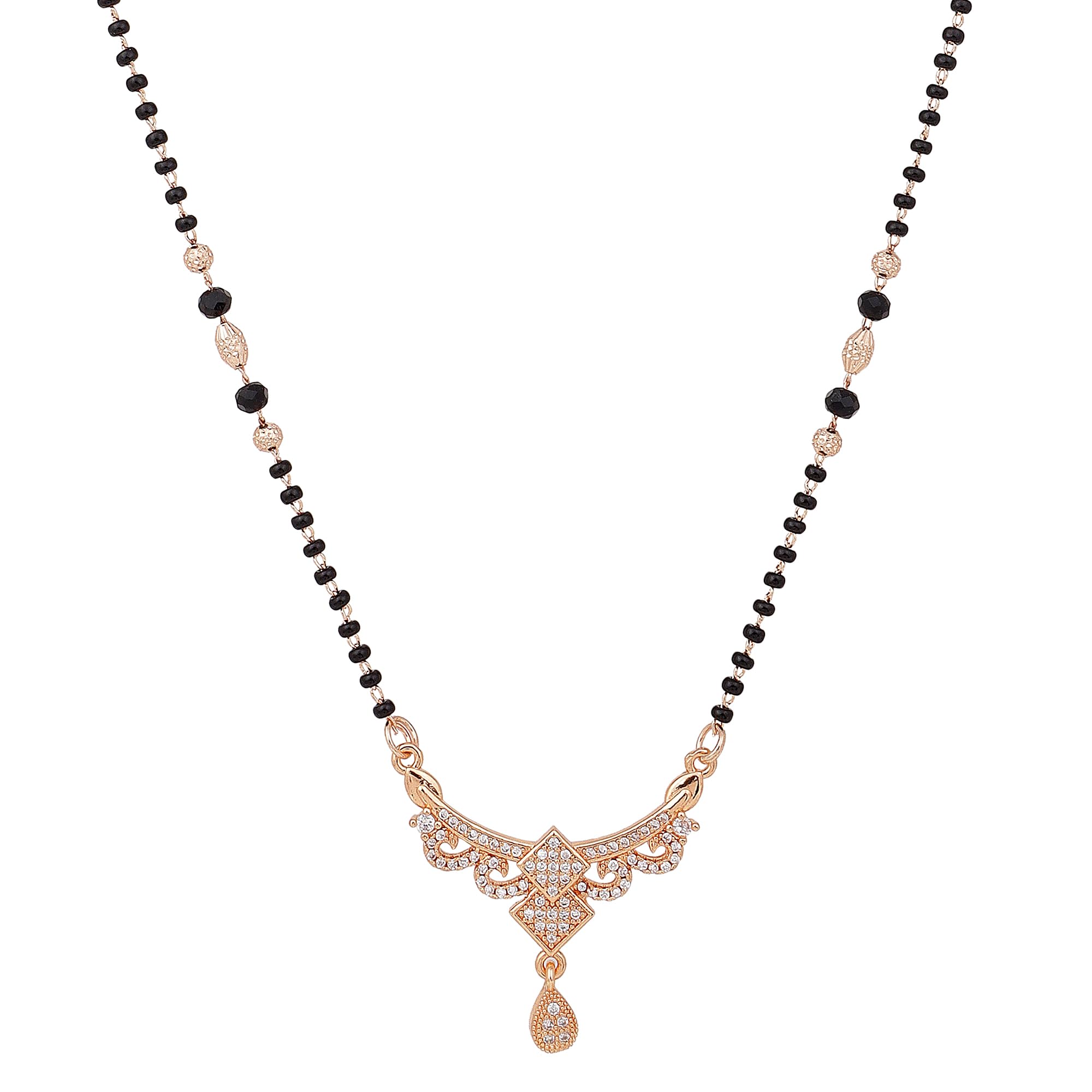 Geometric American Diamond Rose Gold Plated Designer Mangalsutra for Girls and Women | Karwachauth | Any Function