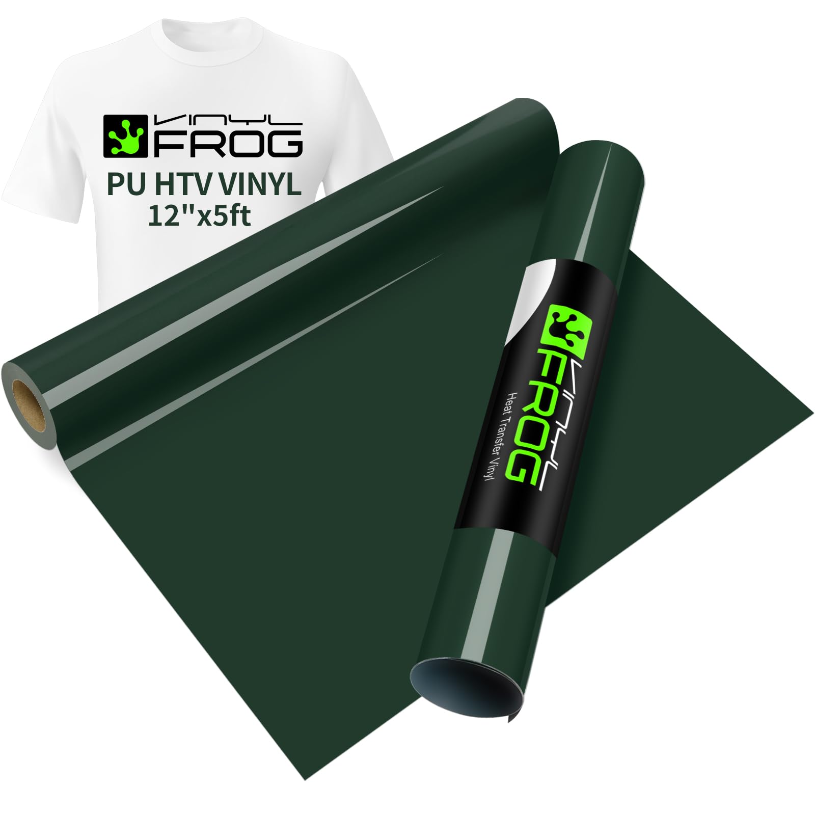 VINYL FROG Dark Green Heat Transfer Vinyl Roll 12" x5ft Matte HTV Vinyl