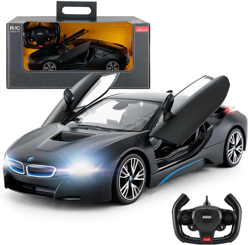 1:14 Scale Remote Control Car for BMW I8, 2.4GHz Model RC Cars with Remote-Controlled Door, Headlight, Taillight, Electric Sport Racing Hobby Vehicle Gift for Adults, Kids, Boys, Girls - Black