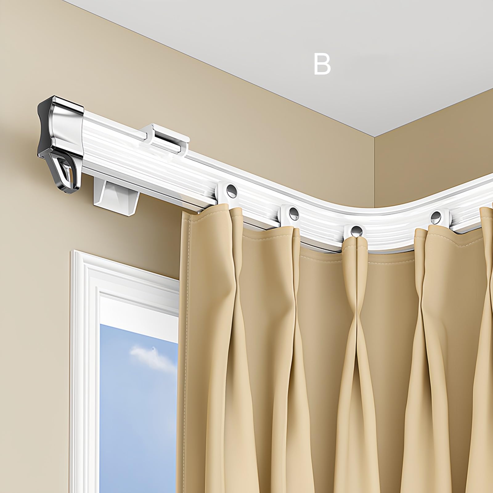 Flexible Bendable Curtain Track 100-600cm, Heavy Duty Curved Curtain Rail Ceiling Or Wall Mount, For Bay Windows Rv Room Divider, Strong Load Bearing, Not Easy To Break, Easy To Bend(B,100cm/3.2FT)