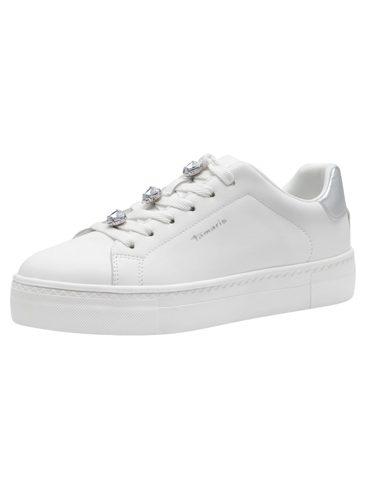Tamaris Women's Vegan Sporty Lace-Up, White, 5 UK