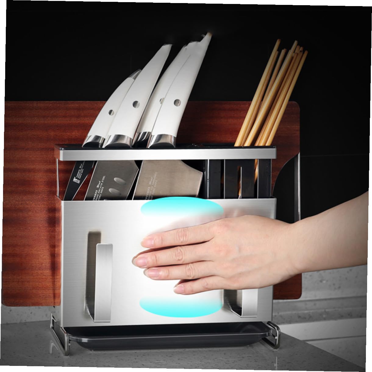 ULTECHNOVO Support de Rangement Multifonction pour Couteaux et Baguettes Porte-ustensiles de Cuisine pour Organiser Plan de Travail et Économiser de Espace