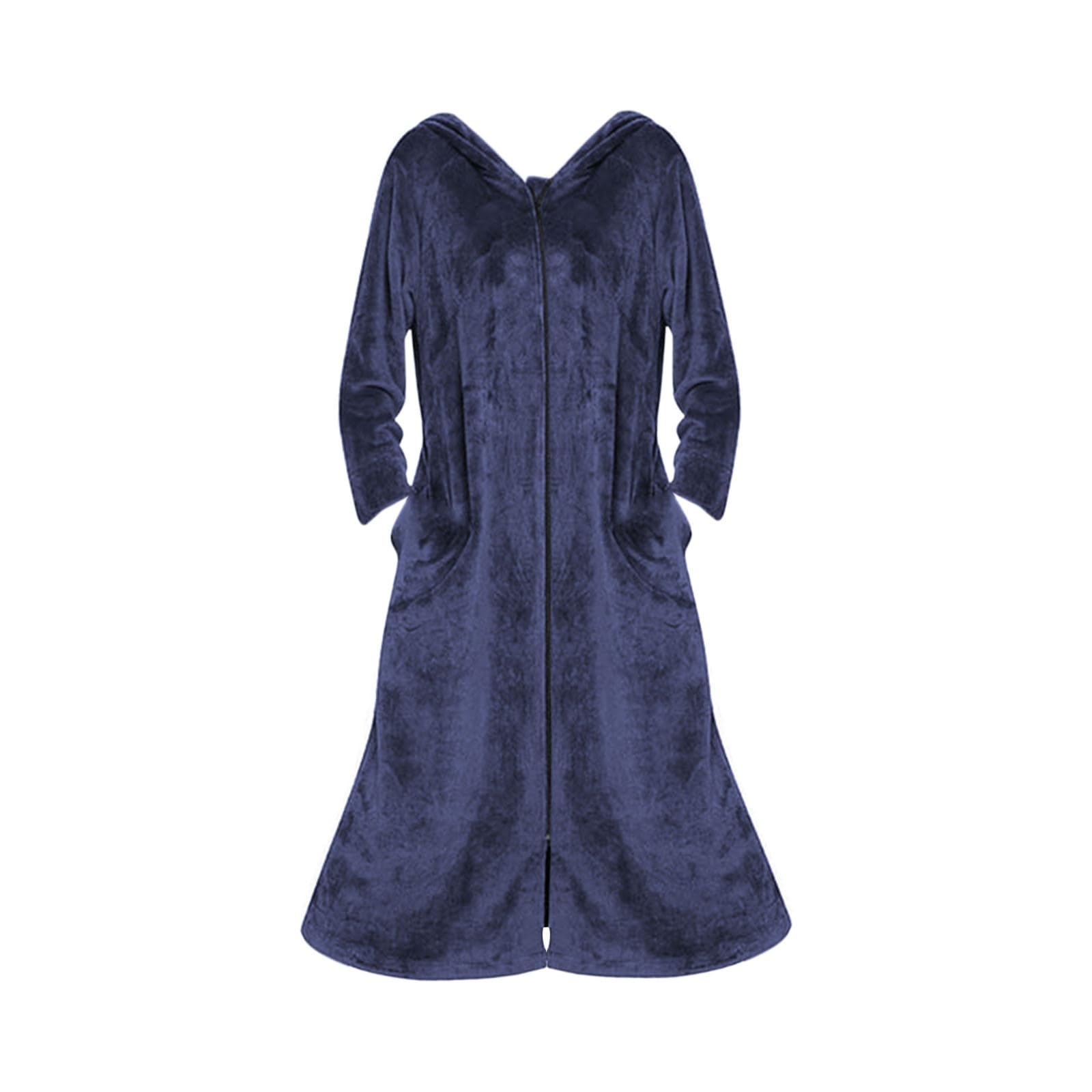 Accappatoio Spugna Donna Pile Morbida con Cappuccio Tasche | Accappatoio Salvaspazio Altamente Assorbente Invernale Caldo, Vestaglia Unghezza al Polpaccio Per Adulti Per Casa Viaggio