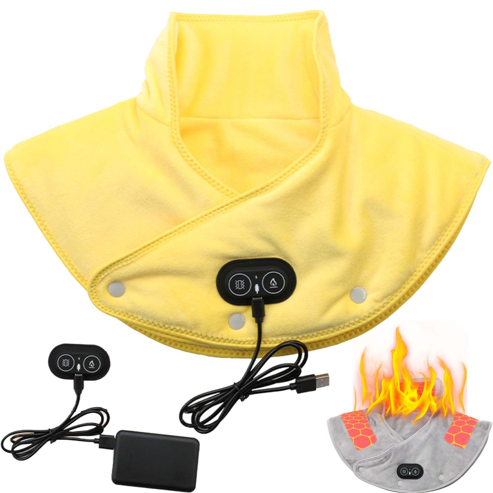 Almohadilla térmica eléctrica para Cuello y Hombros con 3 ajustes de Temperatura y Masaje, Envoltura térmica para el Cuello para el Dolor de Hombros - Regalos para Mujeres y Hombres (Amarillo)