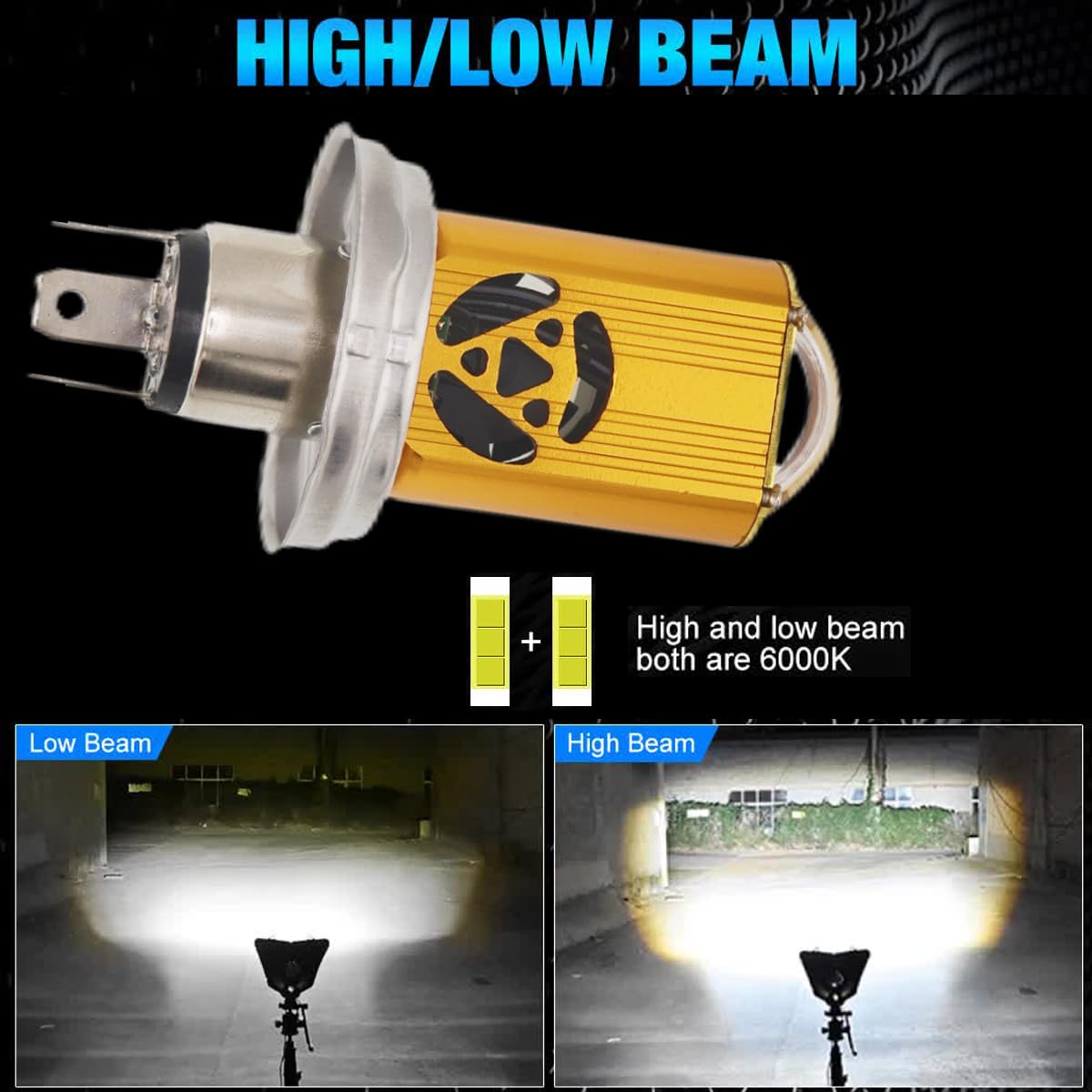 SageSunny p45t R2 LED moto Lampadina, AC/DC 8-80V 6000K bianco H5 con lente proiettore per illuminazione di moto, auto, ATV o scooter - 35W 13000lm - 18 mesi di garanzia