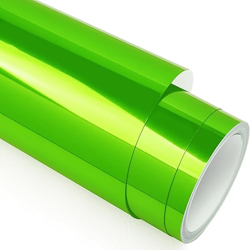 GIRAFVINYL Rollo de vinilo permanente verde cromado, 12 pulgadas x 6 pies, vinilo verde cromado metálico adhesivo para decoración de auto,