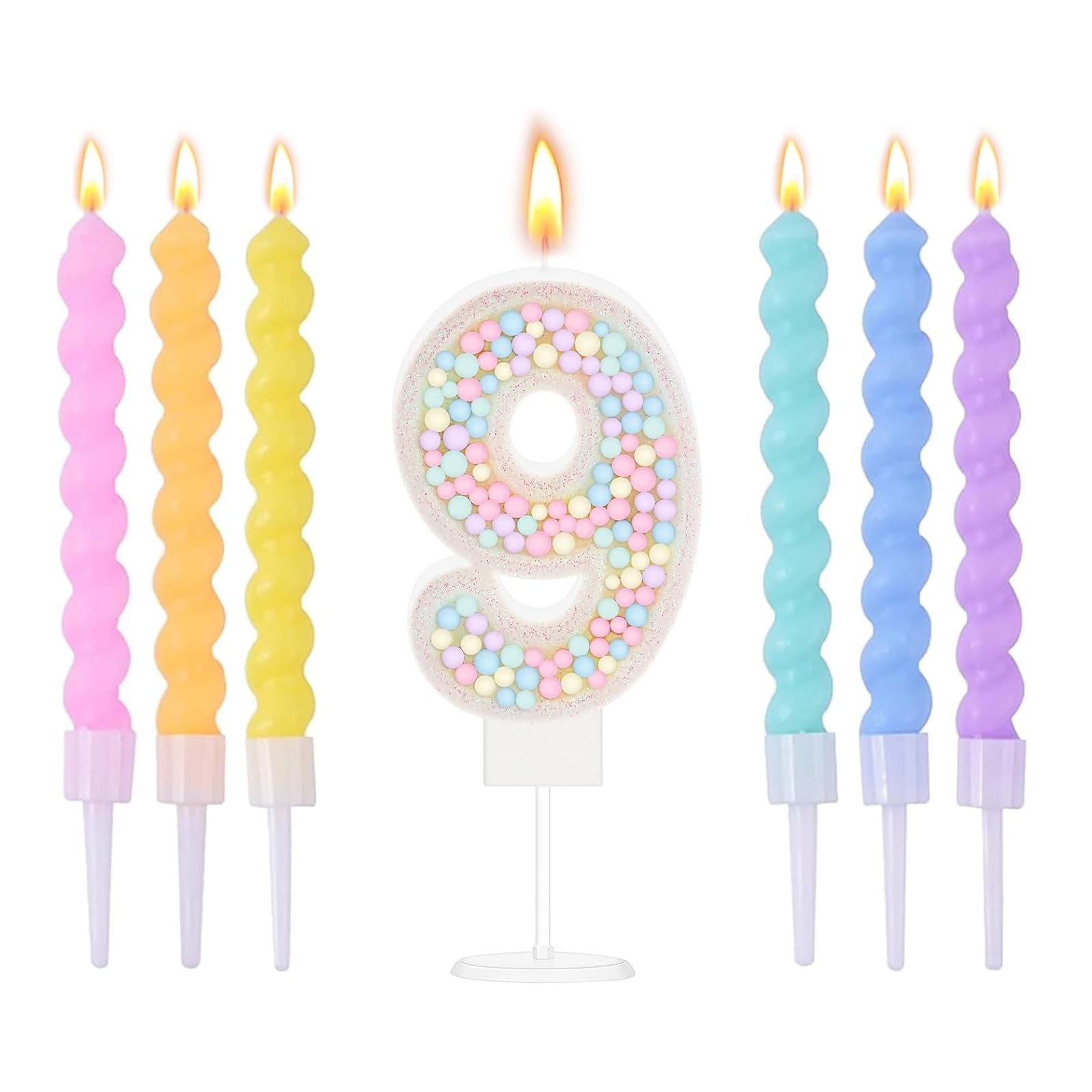 Ovaletta 6 Stück Bunte Geburtstagskerzen Zahlen 9 – Macaron Farbige Kerzen für Kuchen & Torte, Party Deko, Geburtstagsdekoration – Geburtstagskerze 9 für Geburtstagsfeier