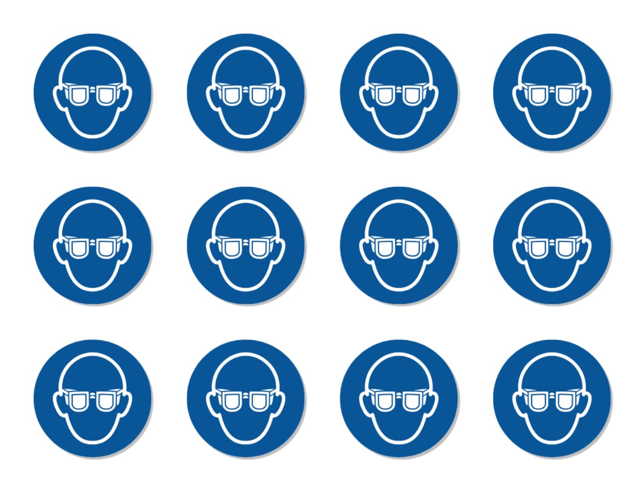 Use eye protection: M004 - DIN EN ISO 7010 / ASR A1.3 - sticker: diameter 2.5 cm, pack of 12, Blue