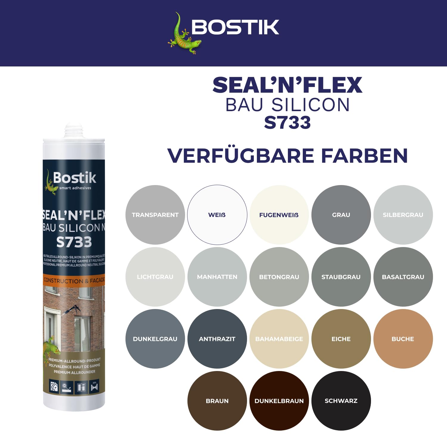 Bostik S733 Seal N Flex Bau Silicon przezroczysty 1K silikonowy środek uszczelniający 300 ml kartusz