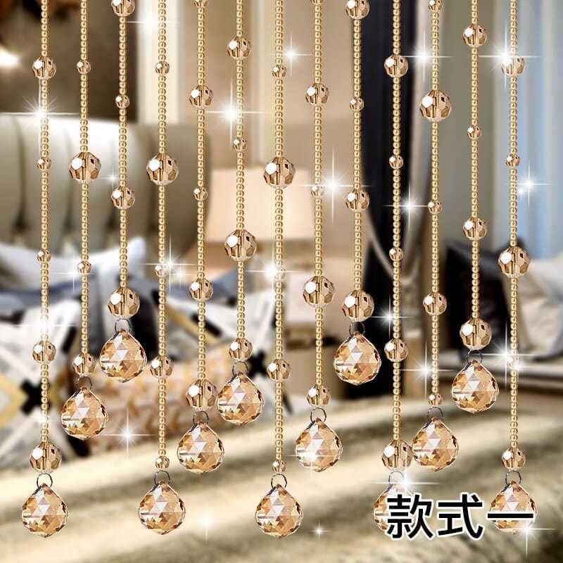 Rideau De Perles De Cristal Rideau de Ficelle Brillant en Perles de Verre Cristal for l'intérieur, for la décoration de Fond de Mariage de Luxe for la Maison(Champagne,0.5m Height 15 pc)