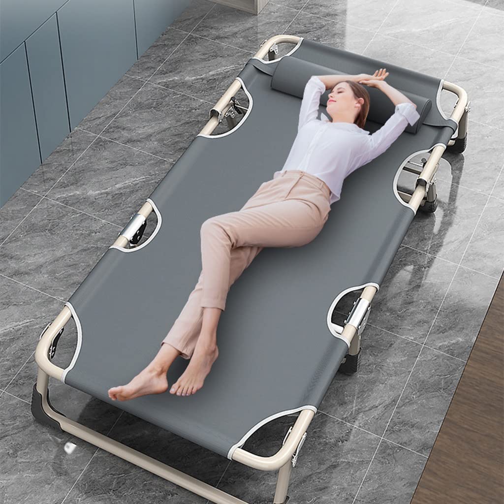 Lit de camping inclinable réglable avec matelas – Lit portable compact pliable pour dormir en plein air, randonnée – Gris