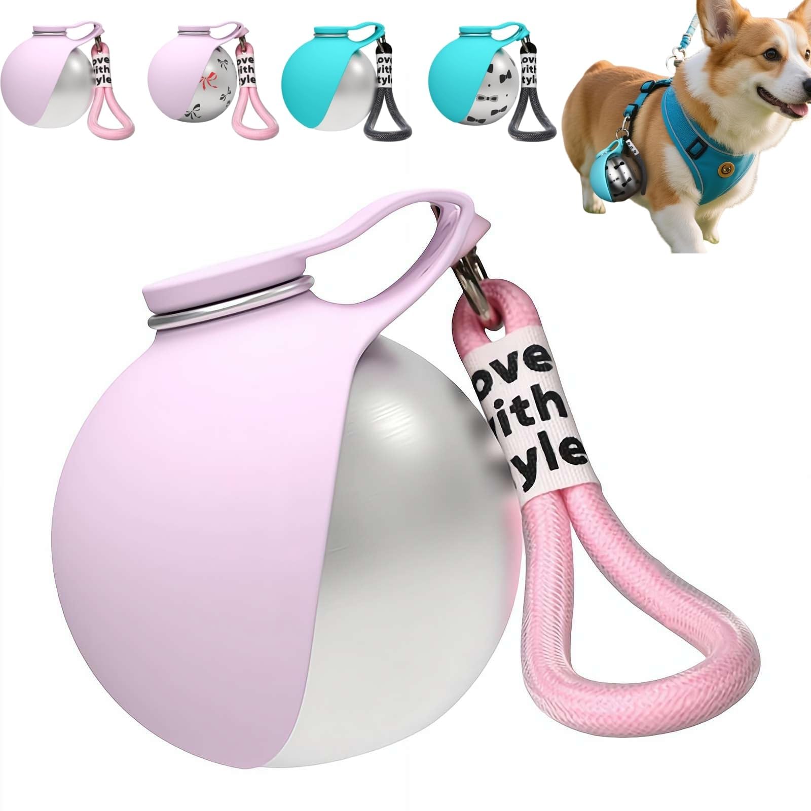 Portable Dog Water Bottle with Bowl: 2-in-1 Dog Travel Water Bottle for Small Dogs, Leak-Proof Stainless Steel Pet Water Bottle with Foldable Silicone Bowl & Lanyard for Walking Hiking Travel (Pink)