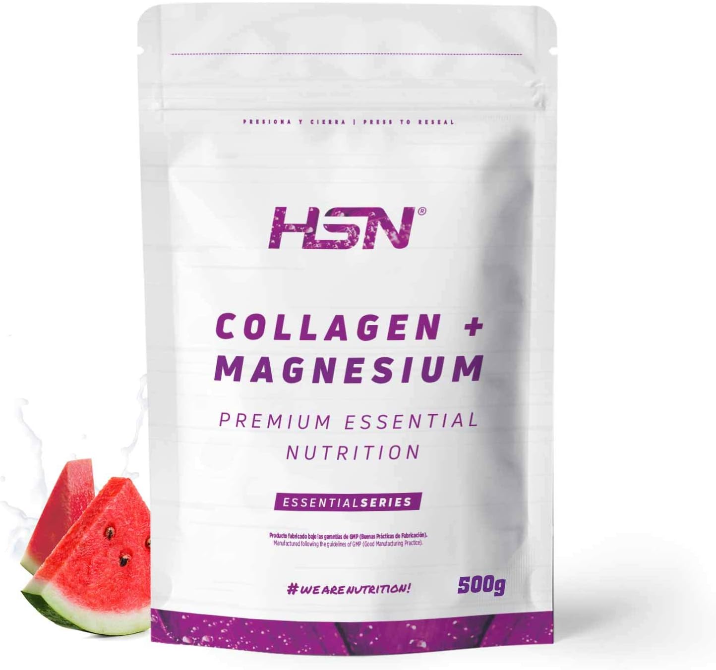 Gehydroliseerd Collageen met Magnesium van HSN | Runderen afkomst | Met Vitamine C | Gezamenlijke zorg + gezondheid voor botten, huid, haar en nagels | Poeder, Watermeloen smaak, 500g