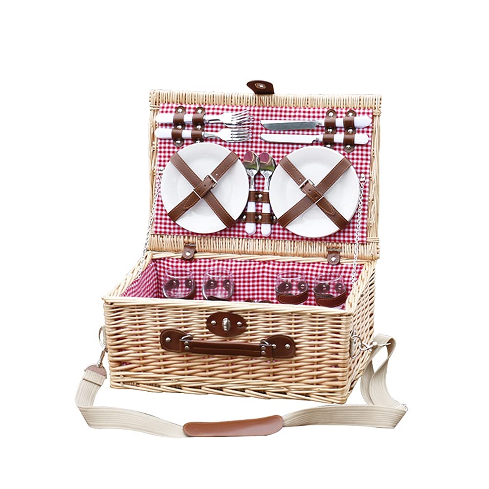 Picnic De Mimbre para 4 Personas, Cesta De Picnic, Cesta De La Compra Plegable con Tapa, Listón De Sauce Grande con Compartimento Térmico Aislado
