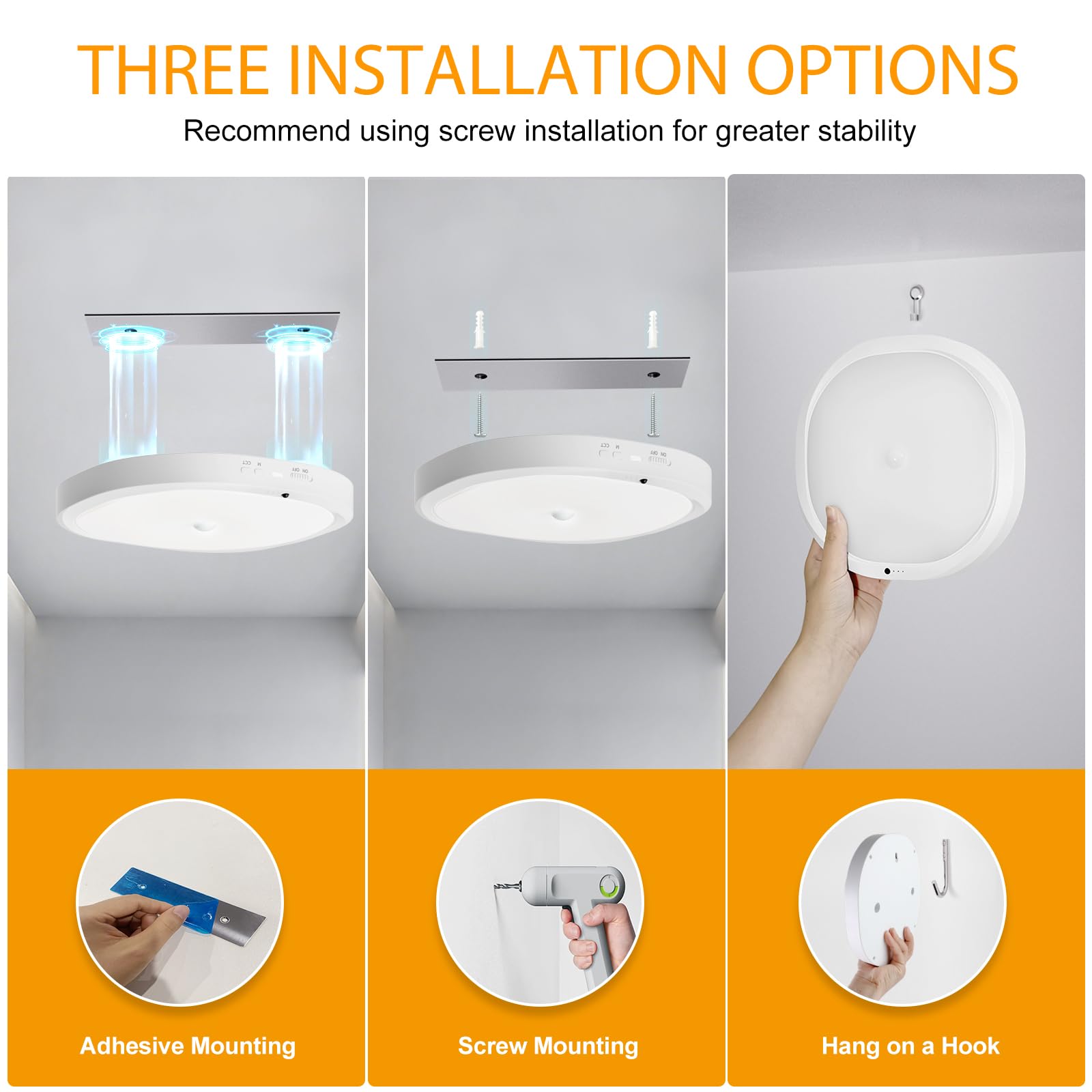 Plafonnier LED avec Batterie 10000mAh, Détecteur de Mouvement, 550LM, Lampe de Plafonnier Sans Fil Rechargeable,Luminaire a Pile, Lampe Plafond Batterie, pour Salle de Bain,Couloir,Escalier (2)