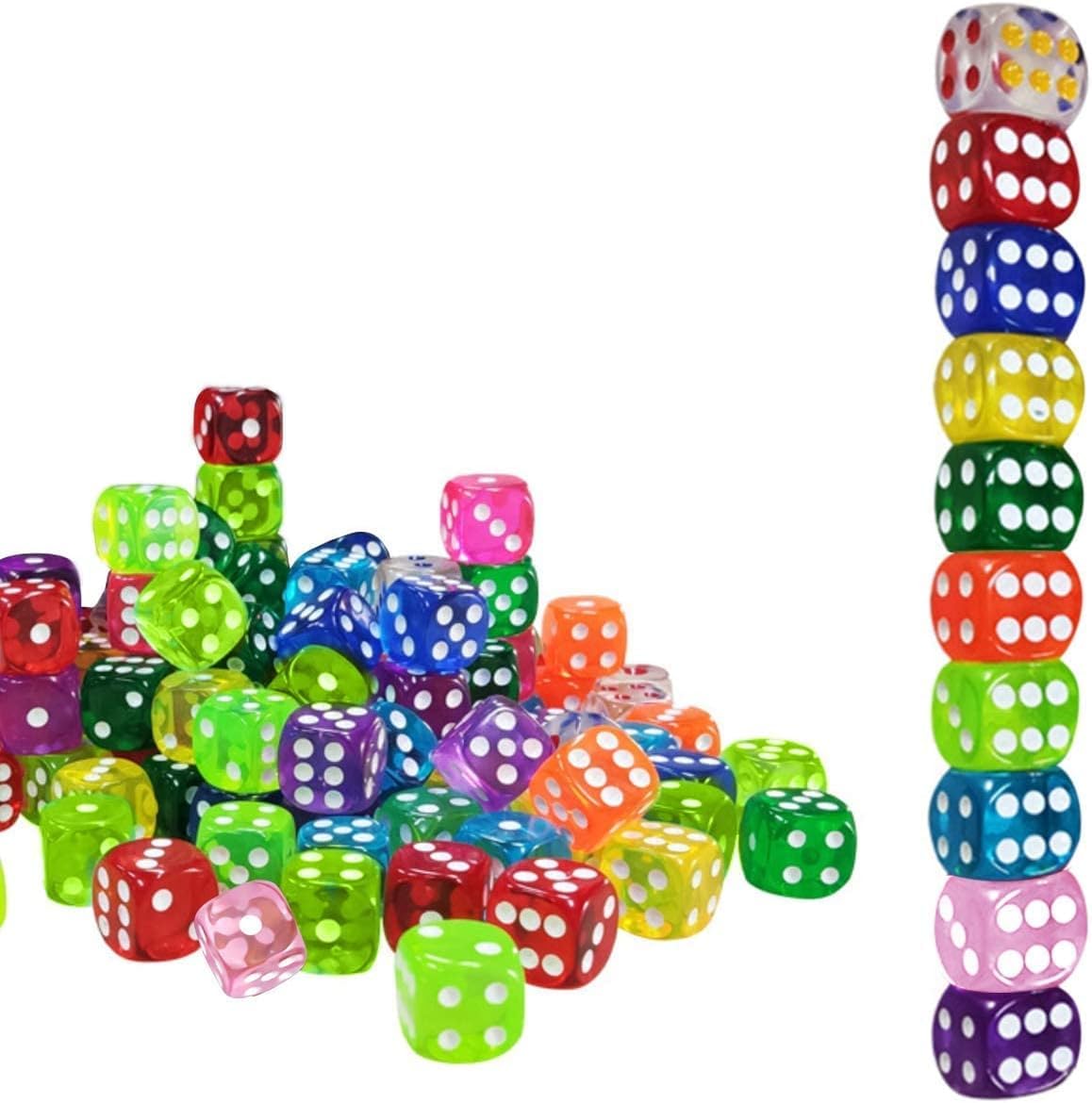 100 Pezzi Dadi da Gioco in Acrilico 10 Traslucido Colori, 16 mm Esaedro Dadi per enzi, Farkle, Yahtzee, Bunco or Insegnare i Matematici