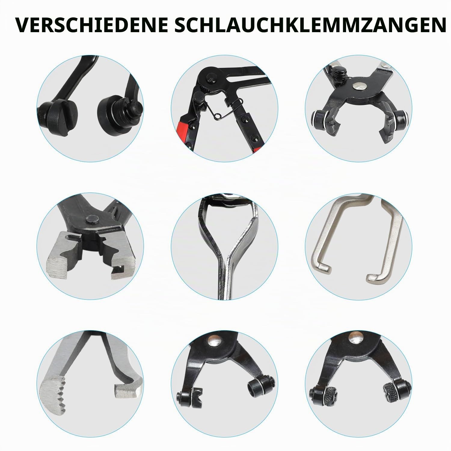 DPTOOL Schlauchklemmen-Zangen-Set, 15-teilig, Werkzeugset zum Entfernen und Installieren von Schlauchklemmen für Automobil-Kühlmittelkühler und Heizung, Wasserschlauch, Kraftstoffleitungen usw., mit 2