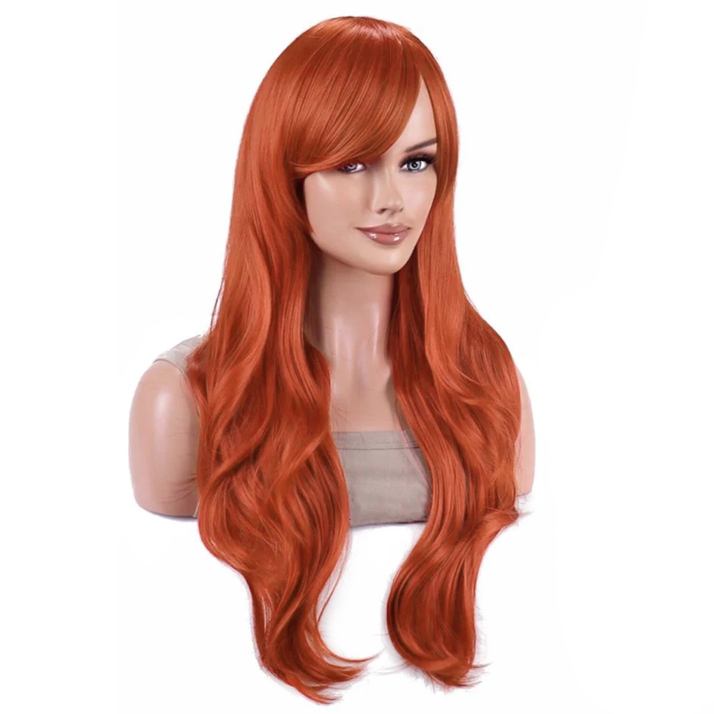 IMISSU 28 Inch/70cm Long Hair Water Wavy Wigs with Bangs Cosplay Costume Wig (Dark Orange), 23 cm (L) x 16 cm (H) - Image 2