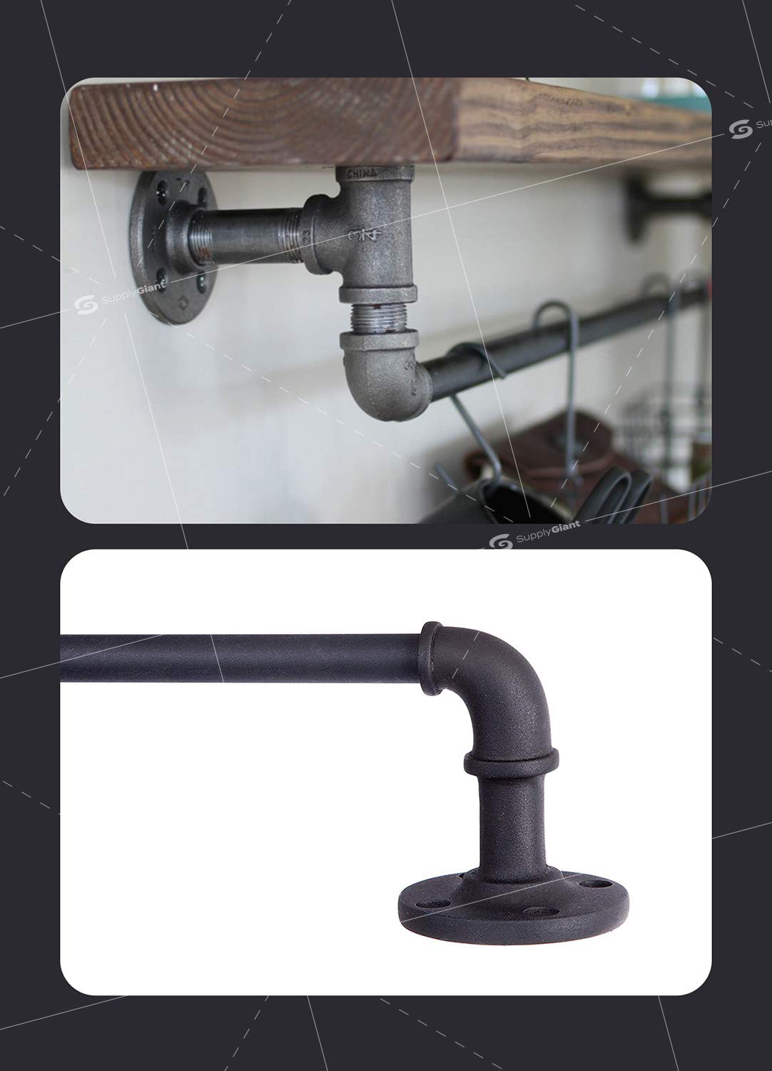 Supply Giant BMRL1141-10, codo reductor de 90 grados de 1-1/4 x 3/4 pulgadas, accesorio de tubería roscada de hierro maleable, negro (paquete de 10)