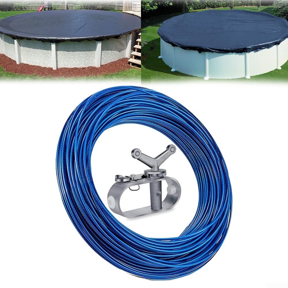 Kit de apriete de cubierta de piscina con cable de acero recubierto de plástico de 100 pies y tensor diseñado para una seguridad sólida y ajustable de piscinas sobre el suelo
