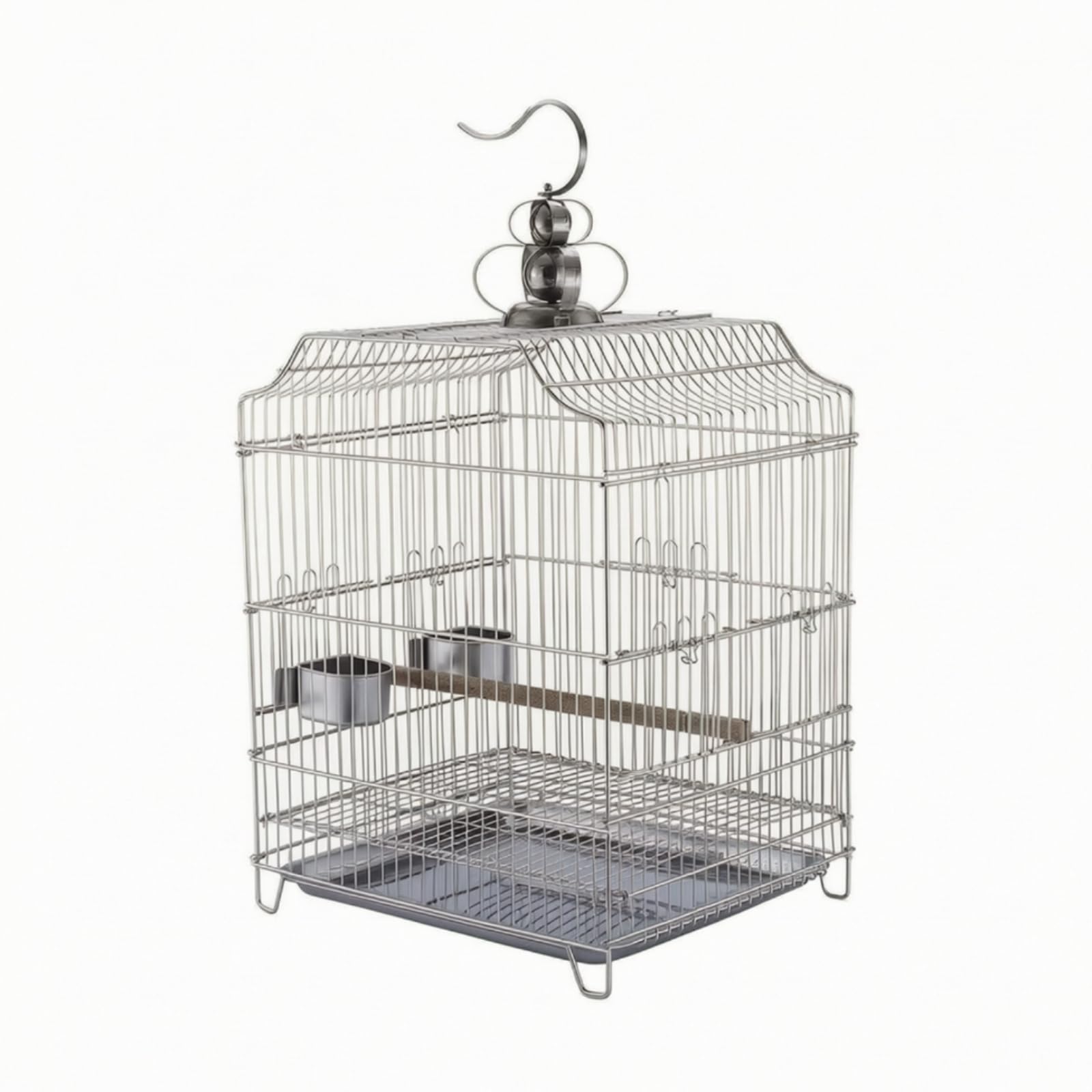 Qianly Edelstahl-Vogelkäfig pflegeleicht Vogelkäfig mit Kotschublade stabil Vogelvolie für Vogelbesitz, Wohnzimm, 42x36x72 cm