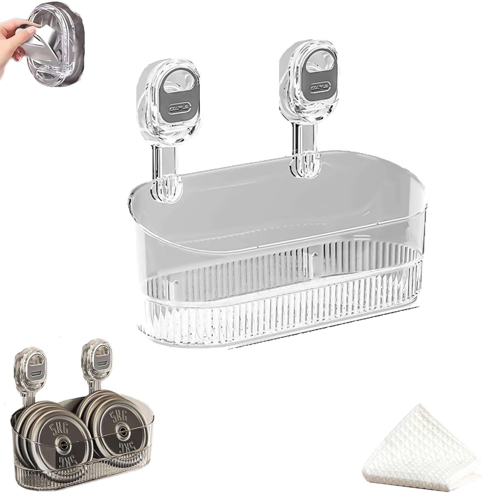 ACMEDICA No-Drill Bathroom Suction Storage Box Large Capacity Strong Load-Bearing Glacier Pattern Suction Cup Shower Caddy with Drain