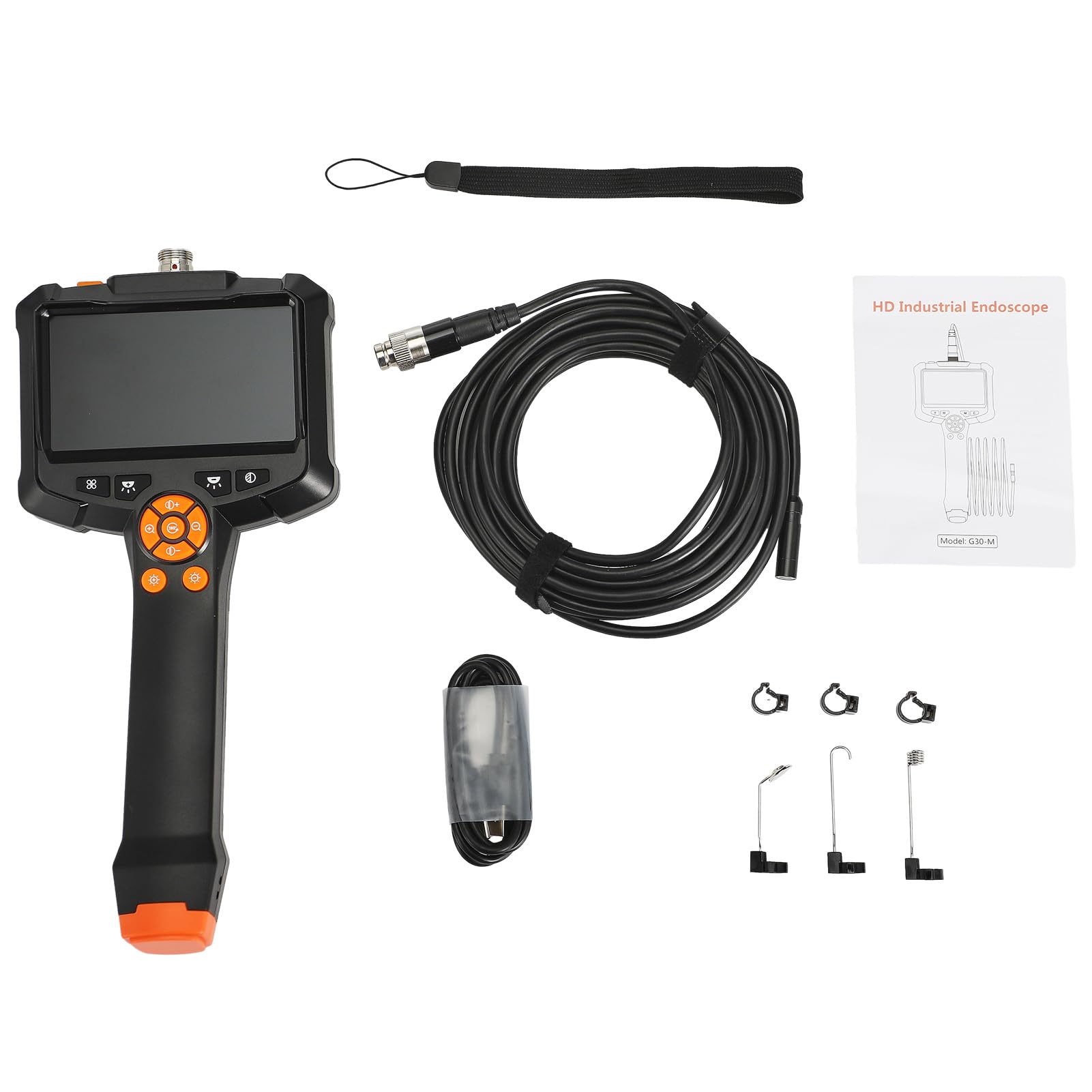 Telecamera endoscopio con luce - Schermo IPS da 4,3", 1080P HD, IP67, impermeabile, cavo da 5 m, 8 luci LED regolabili per auto, tubi, casa e altro (nero)