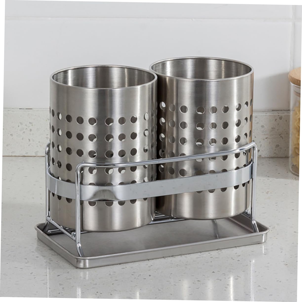 HEMOTON Couverts De Table 1 Jeu Porte- en Acier Inoxydable Support De Vidange De Porte-ustensiles en Acier Inoxydable Porte-ustensiles De Cuisine Porte-Outil Jumelles Panier à Couverts