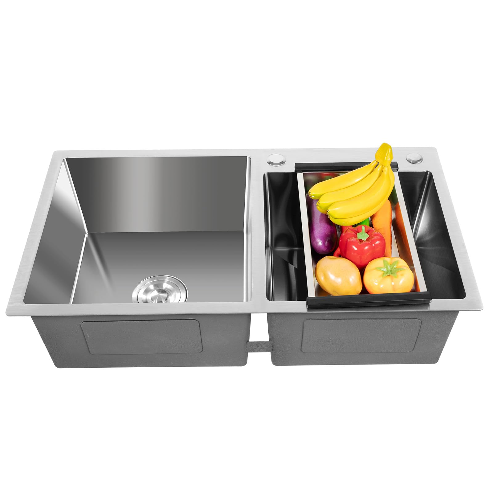 Lavello da incasso in acciaio inox, doppio lavello con scolo, 2 vasche da cucina, 78 x 43 x 21 cm