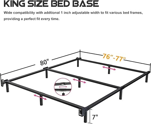 Miniatura 2 de Base de cama tamaño King, marco de cama Metal Basics de 7 pulgadas, base de perfil bajo para somier, soporte de 9 patas, sin ruido, fácil montaje,