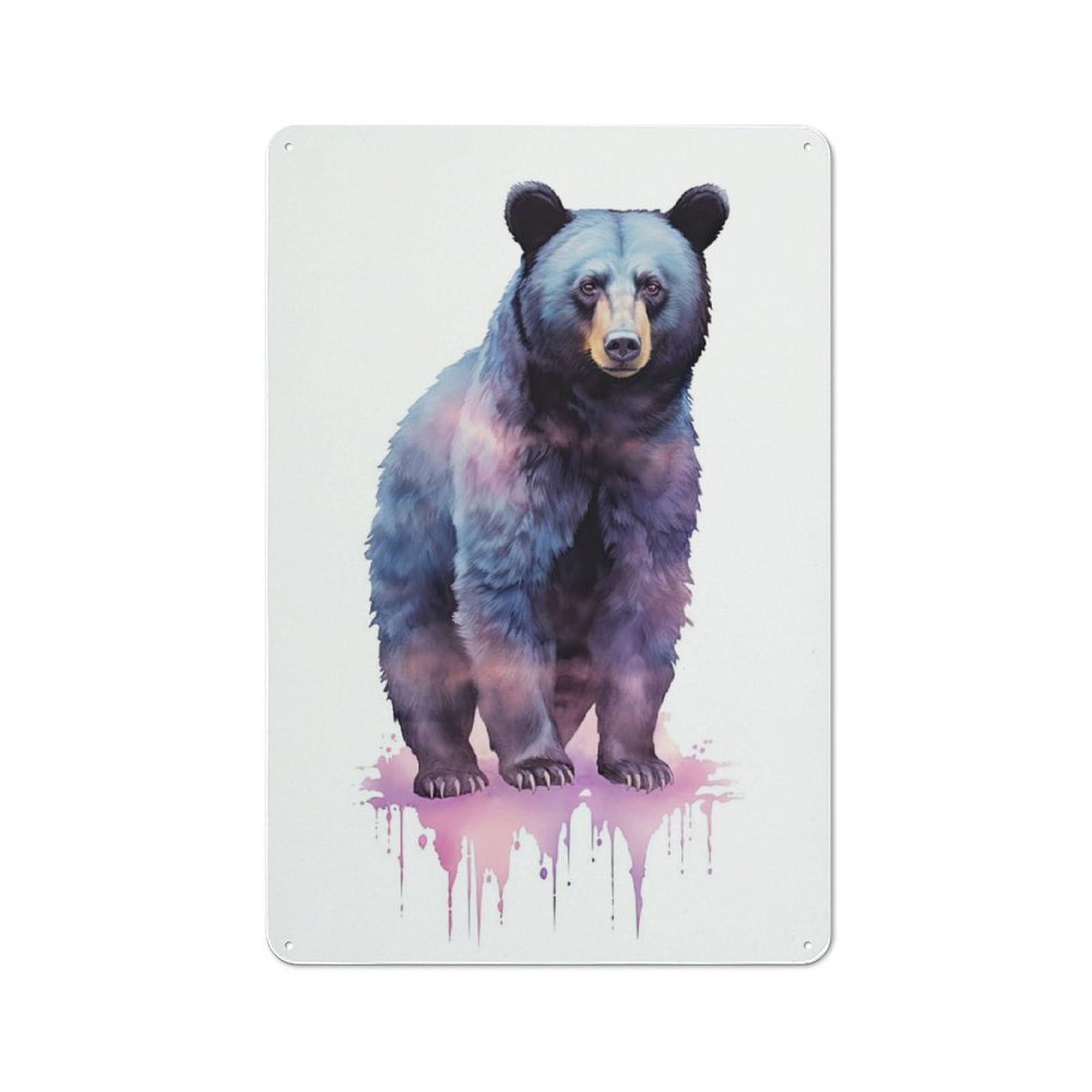 Junmoney Watercolor Bear Painting Industrial Metal Wall Decor 30X20cm, Metal Wall Sign For Tool Room, Garage, Studio Or Home Bar