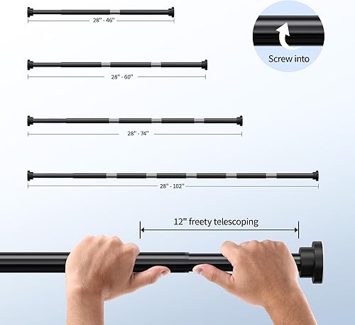 Miniatura 5 de Barra de cortina de ducha, barra de ducha resistente de 1 pulgada de diámetro, antideslizante, ajustable, de 28 a 102 pulgadas, sin perforaciones,