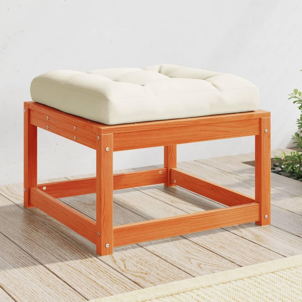 Taburete de jardín con cojín marrón cera de madera maciza de pino 83 x 73 x 78 cm, muebles de exterior resistente a la intemperie, para terraza, balcón, salón, acogedor y ahorra espacio