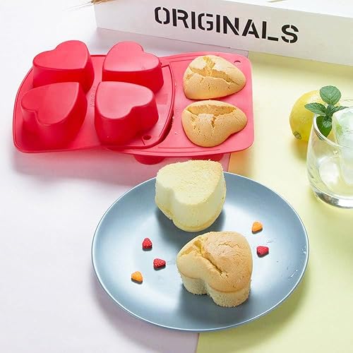 Miniatura 5 de Webake Molde de silicona en forma de corazón para tartas, sartén para hornear freidora de aire, molde para magdalenas de 4 cavidades para hornear,