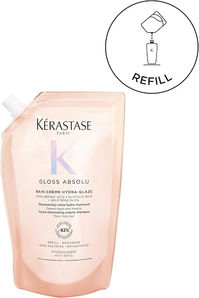 Kérastase, Gloss Absolu, Eco Ricarica Shampoo per Capelli Spessi Tendenti al Crespo, Con Acido Glicolico, Acido Ialuronico e Olio di Rosa Canina, Bain Crème Hydra-Glaze, 500 ml - 2