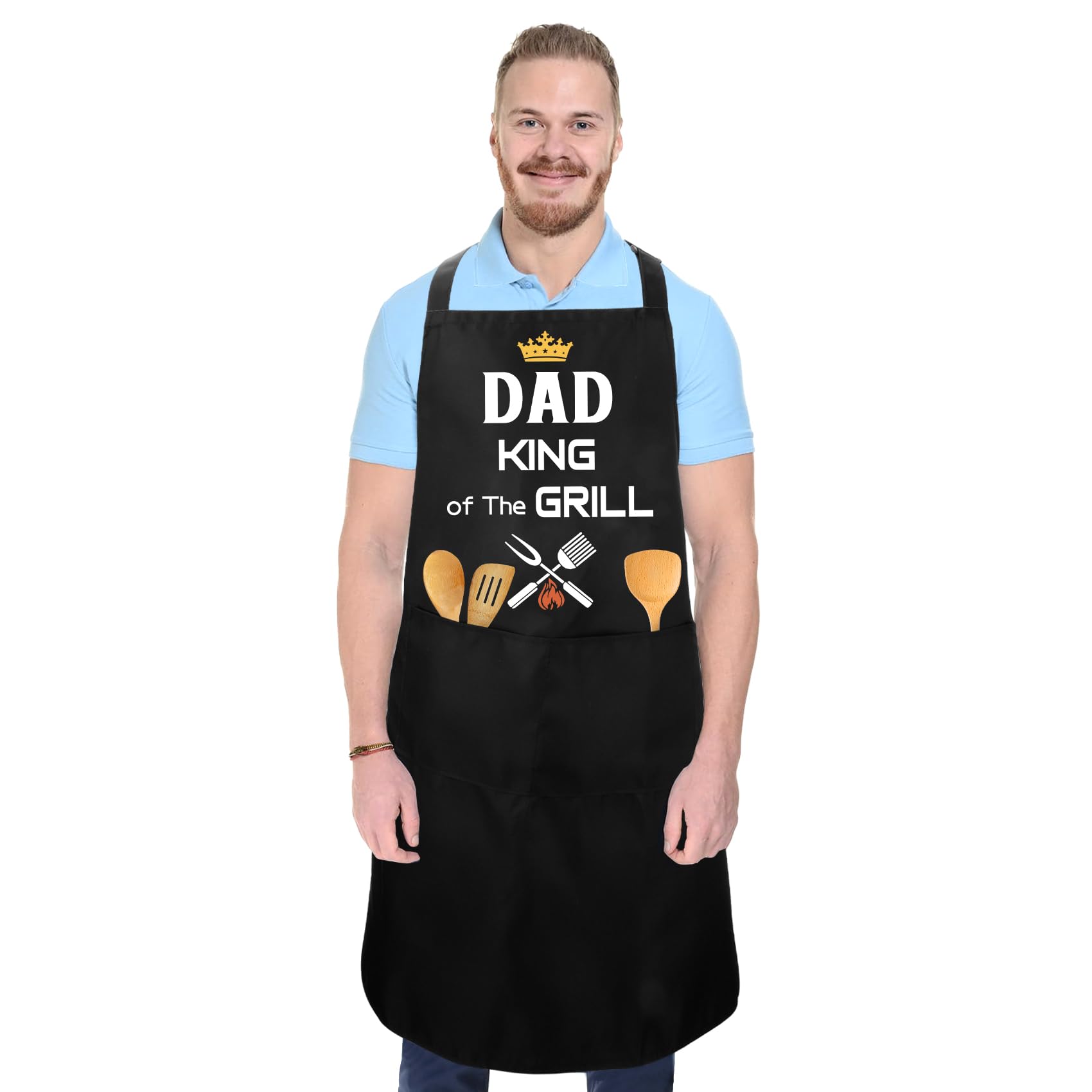 Divertidos delantales de cocina para barbacoa para hombres y mujeres, delantal de cocina ajustable con 2 bolsillos para papá, mamá, niñera, esposa, abuelo
