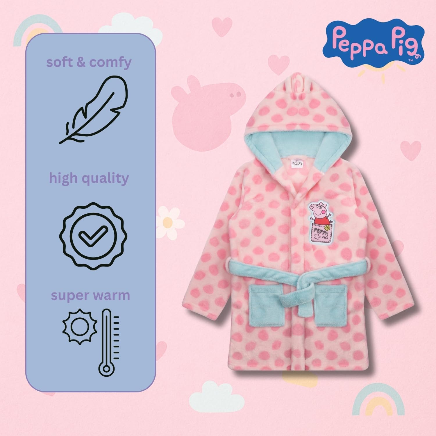 Peppa Pig Mädchen Bademantel Peppa Wutz Morgenmantel Fleece Hausmantel