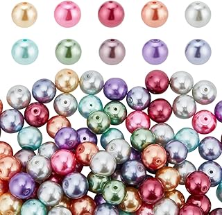 PH PandaHall 12mm Pearlized Glass Beads, 100pcs Craft Pearl Beads Mixed Color Dyed Round Satin Luster Faux Pearl Beads Imitation Pearl Beads for Jewelry Necklace Craft Making Vase Fillers