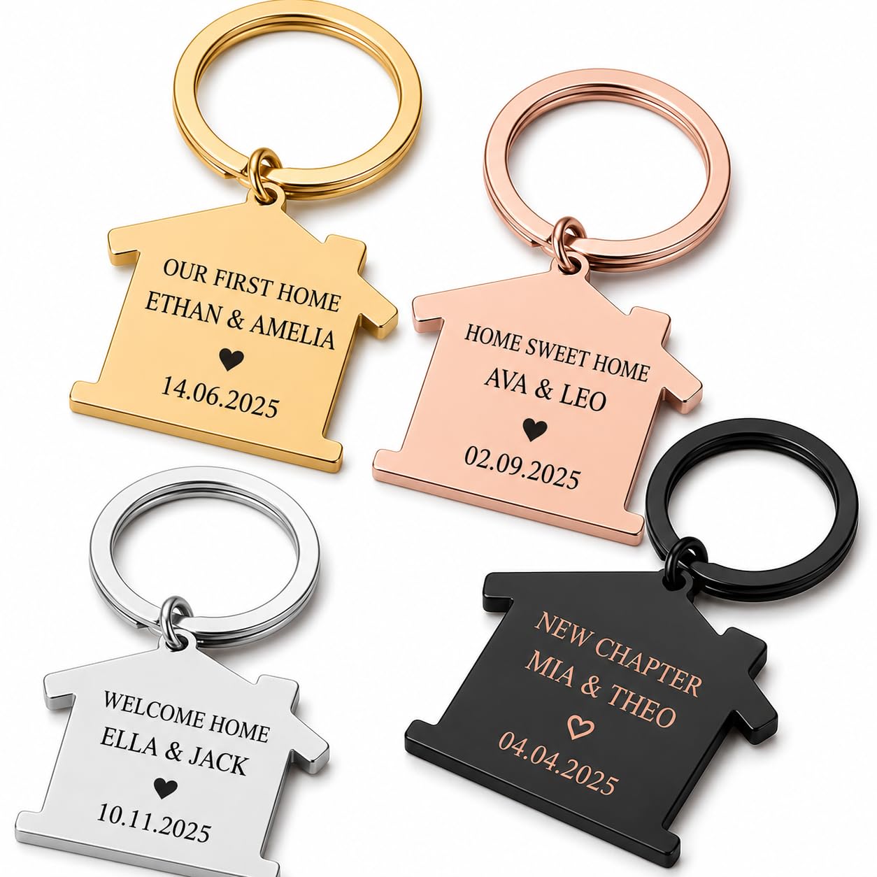 Fiora Unisex Multicolour Personalised New Home Keyring, Engraved House Keychain Gift, Custom Housewarming Keepsake For Couples, First Home Gift