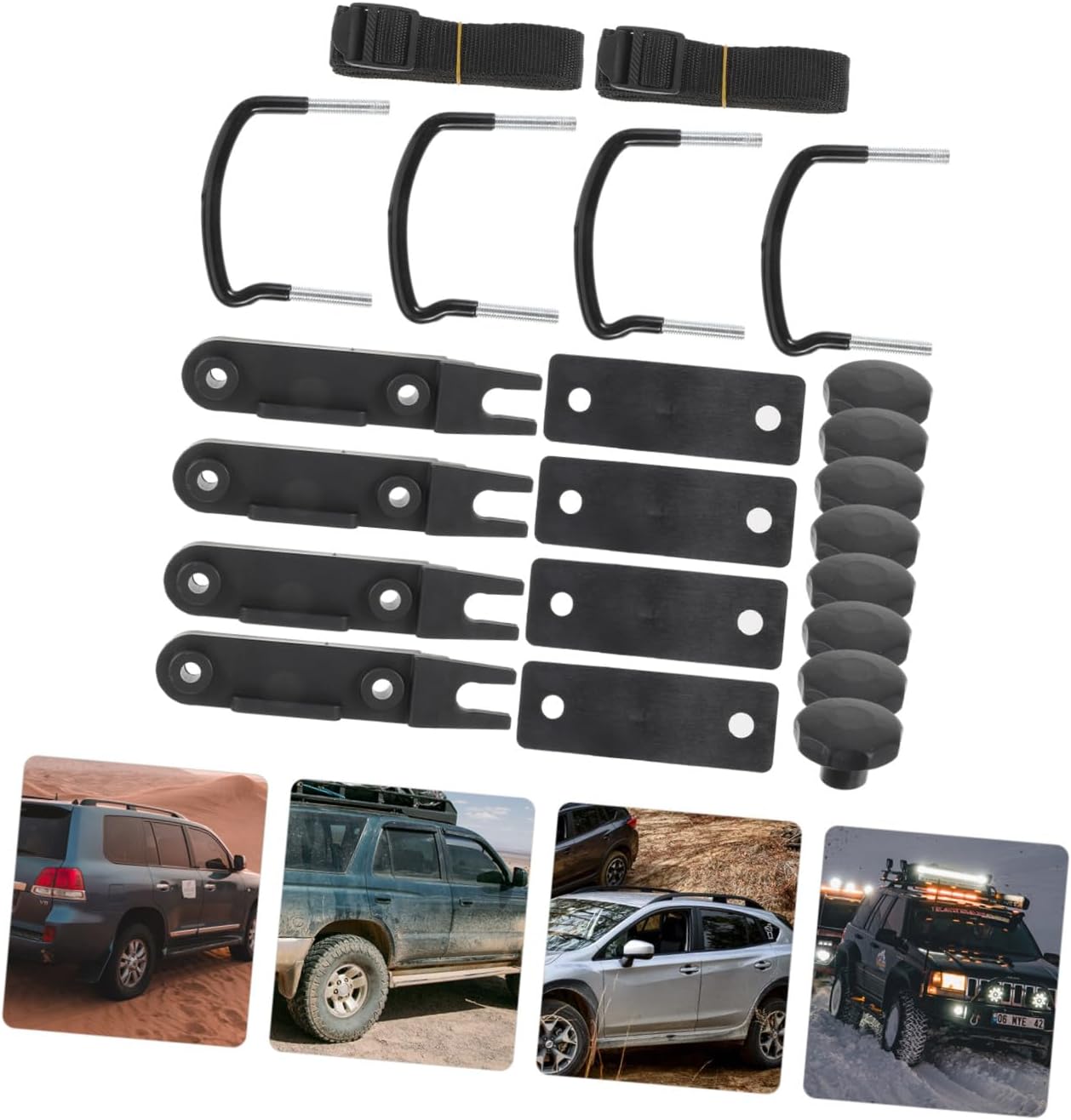 Luxshiny U-Bolt Roof Rack Mounting Brackets Set for Cargo Carrier Universal Roof Box Clamps for Flat Racks Noise Reduction U Hooks for Vehicle Luggage Accessories