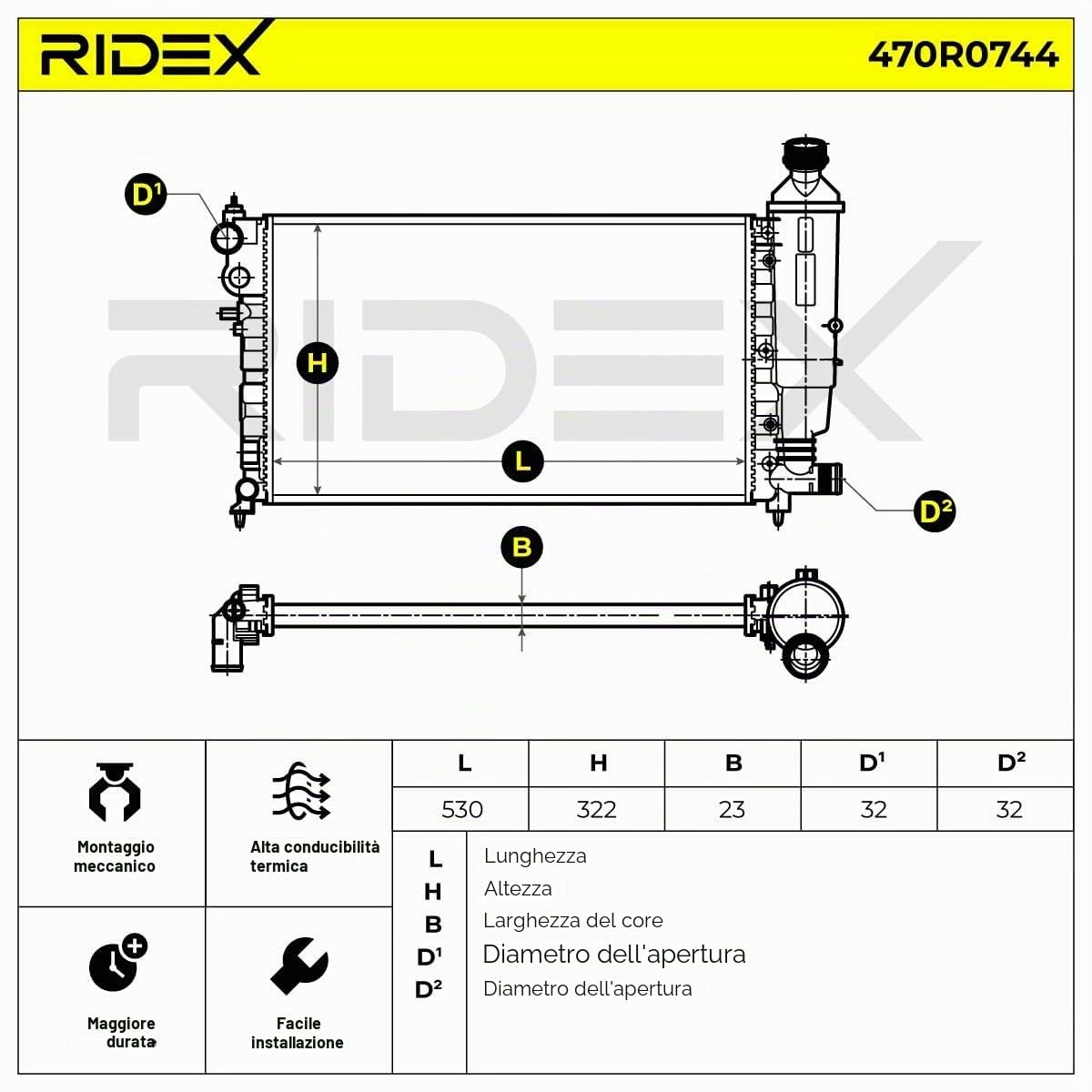 RIDEX 470R0744 Radiatore motore Compatibilità con CITROËN SAXO S0, S1
