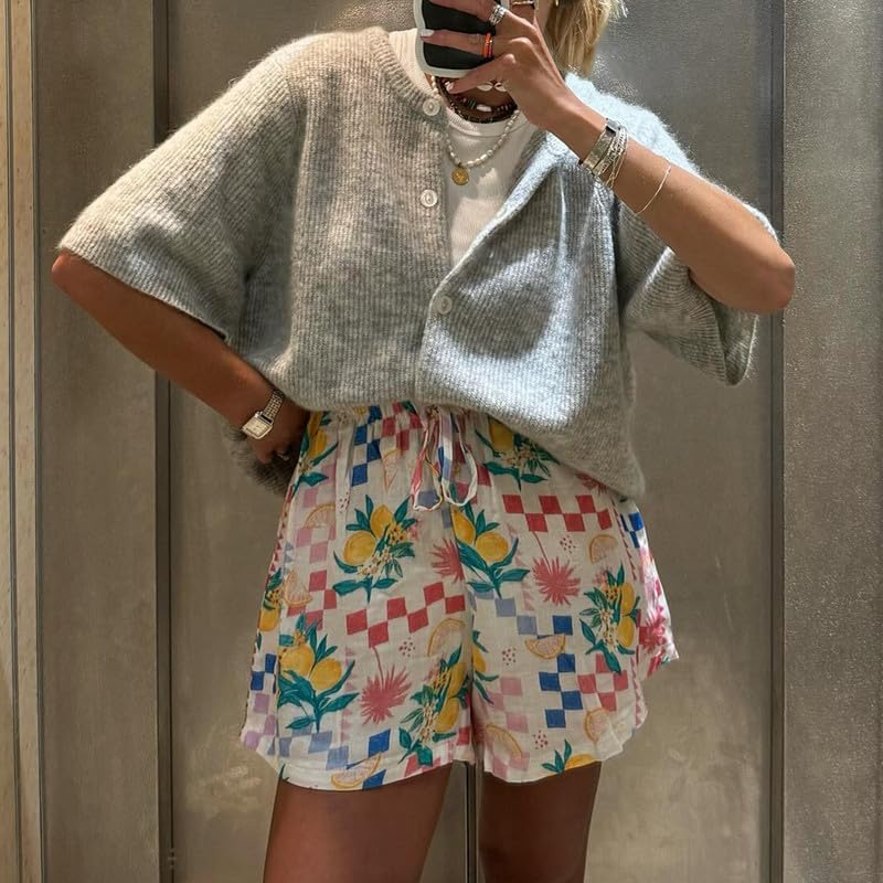 Women Knit Crop Cardigan Short Sleeve Button Down Sweater Open Front Pullover Top Fall Streetwear Blouse3