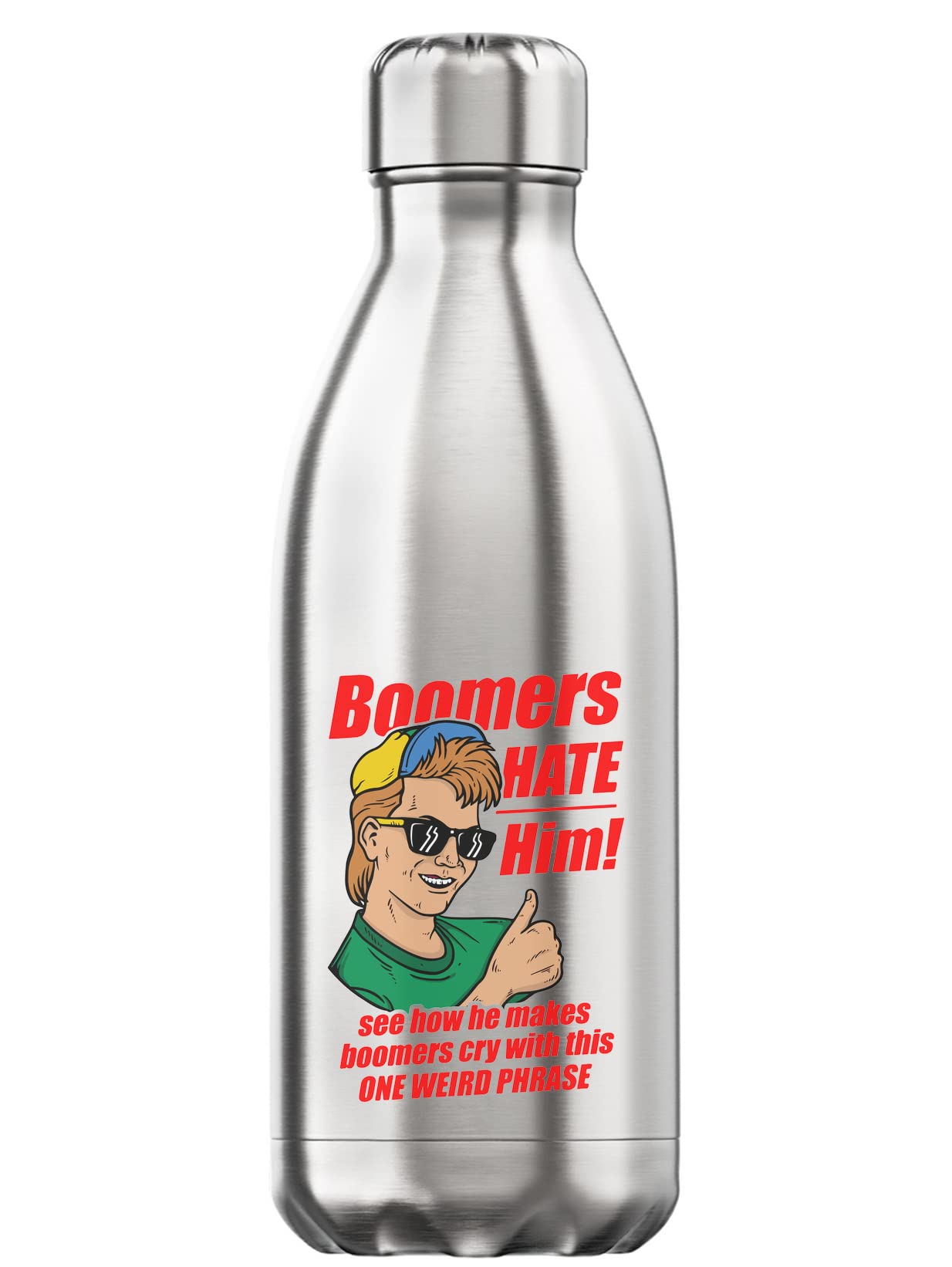 Botella térmica Ok Boomer para oficina y viajes termo plateado de acero inoxidable 350 ml